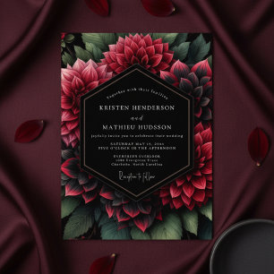 Invitation Mariage Opulent aux Fleurs Rouge Profond