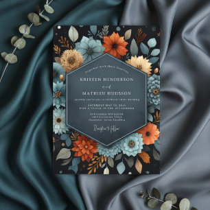 Invitation Mariage Opulent Floral Automnal Sarcelle