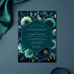 Invitation Mariage Opulent Floral Bleu Canard