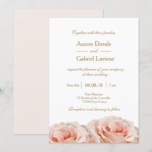 Invitation Mariage or blanc flou rose rose Rose