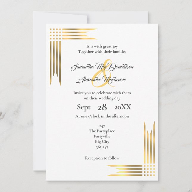 Invitation Mariage or et blanc (Devant)