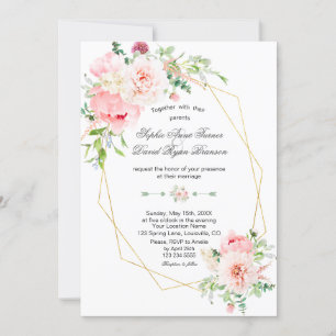 Invitation Mariage or Fleurs flûtes de jardin