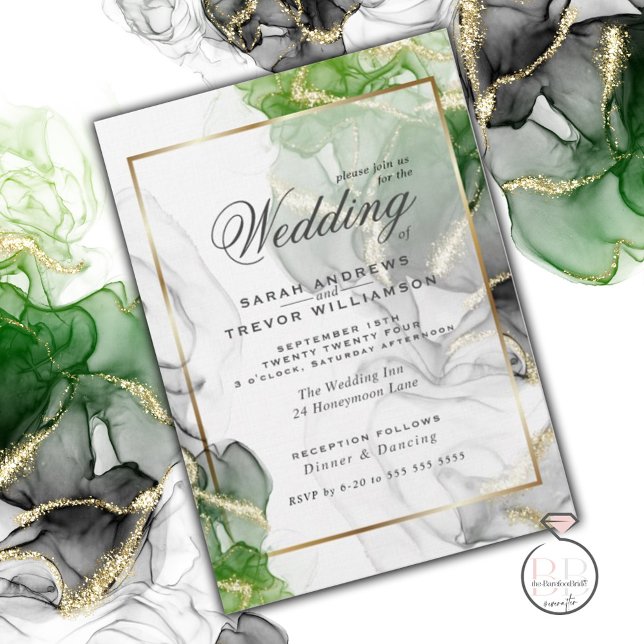 Invitation Mariage | Or Onyx Emerald Encre verte (Créateur téléchargé)