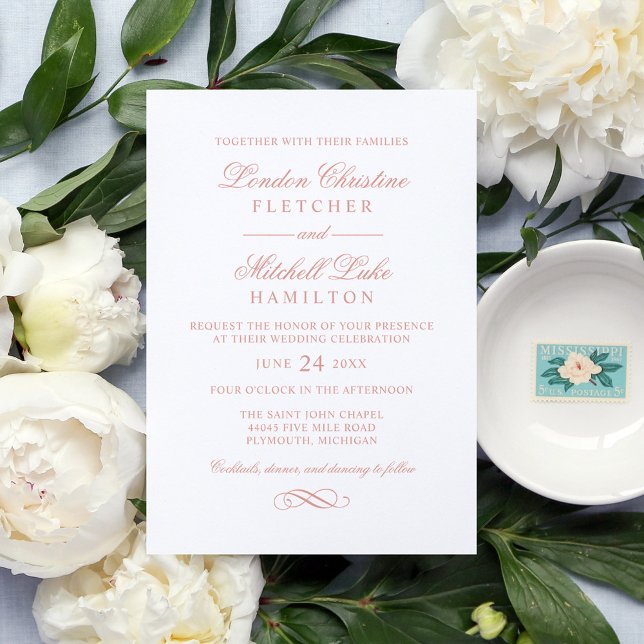 Invitation Mariage or Rose classique élégant (Créateur téléchargé)