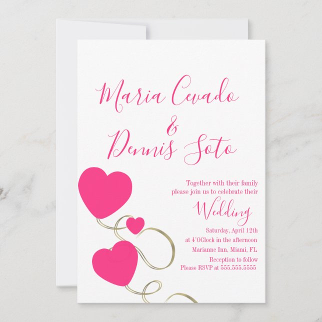 Invitation Mariage or rose  des coeurs et des torrents (Devant)