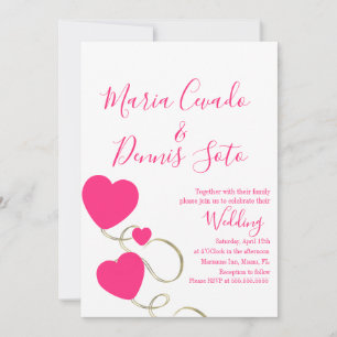 Invitation Mariage or rose  des coeurs et des torrents