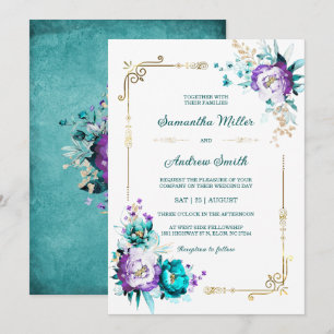 Invitation Mariage or Teal et or Violet modifiables