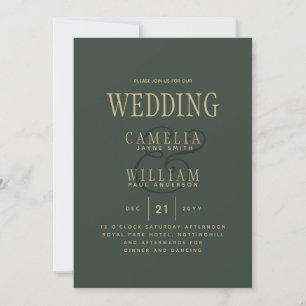Invitation Mariage or vert OLIVE moderne tendance