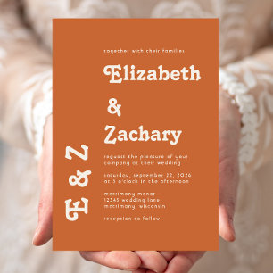 Invitation Mariage orange brûlé minimal rétro