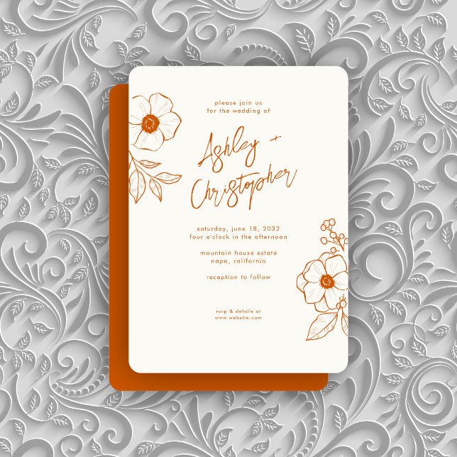 Invitation Mariage orange brulé végétal minimal (Créateur téléchargé)