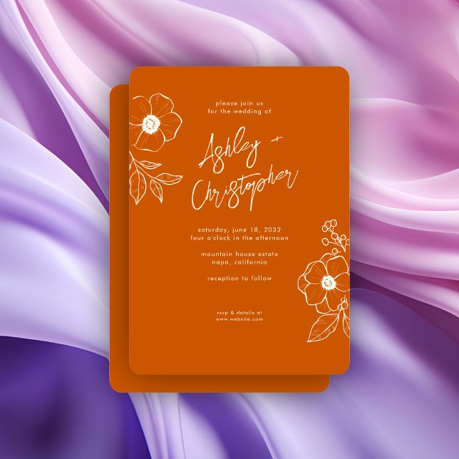 Invitation Mariage orange brulé végétal minimal (Créateur téléchargé)