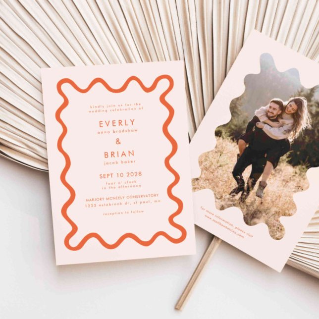 Invitation Mariage orange de ligne de trait de main glissante (Créateur téléchargé)