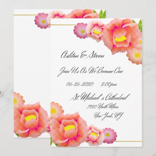 Invitation Mariage orange et pêche (Devant / Derrière)