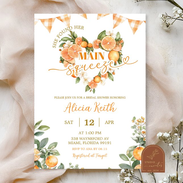Invitation Mariage Orange Gingham Main Squeeze (Créateur téléchargé)
