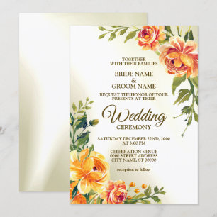 Invitation Mariage Orange Jaune Rouge Floral Vert Moderne