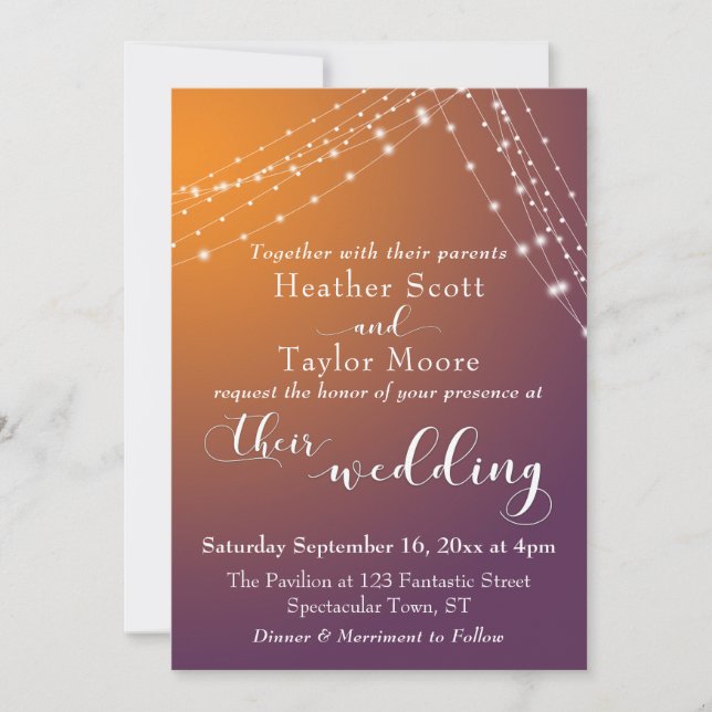 Invitation Mariage Orange Plum Ombre & Lights Brides (Devant)