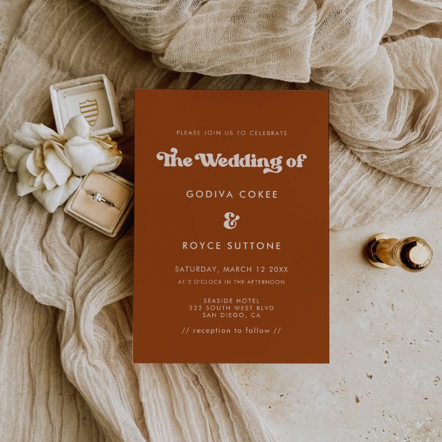 Invitation Mariage orange rétro élégant (Créateur téléchargé)