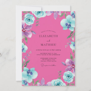 Invitation Mariage Orchidée Aqua Magenta
