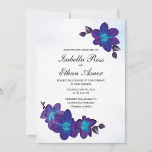 Invitation Mariage Orchidée Turquoise Bleu Violet