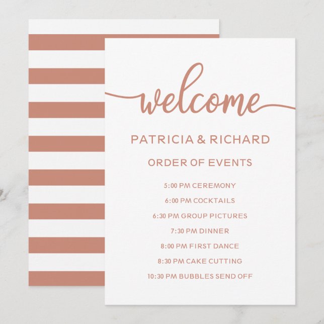 Invitation Mariage Ordre des événements Calendrier Rose Gold (Devant / Derrière)