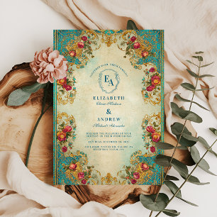 Invitation Mariage Ornate Turquoise et Gold Garden