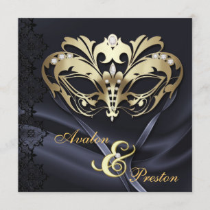 Invitation Mariage orné de bijoux de noir de mascarade d'or