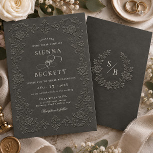 Invitation Mariage Orné Floral de Style Élégant Crème Embossé