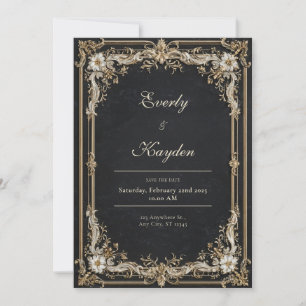 Invitation Mariage orné noir et or