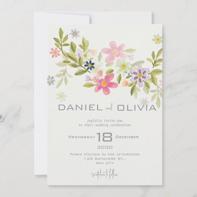 Invitation Mariage ornemental de fleurs vertes (Devant)