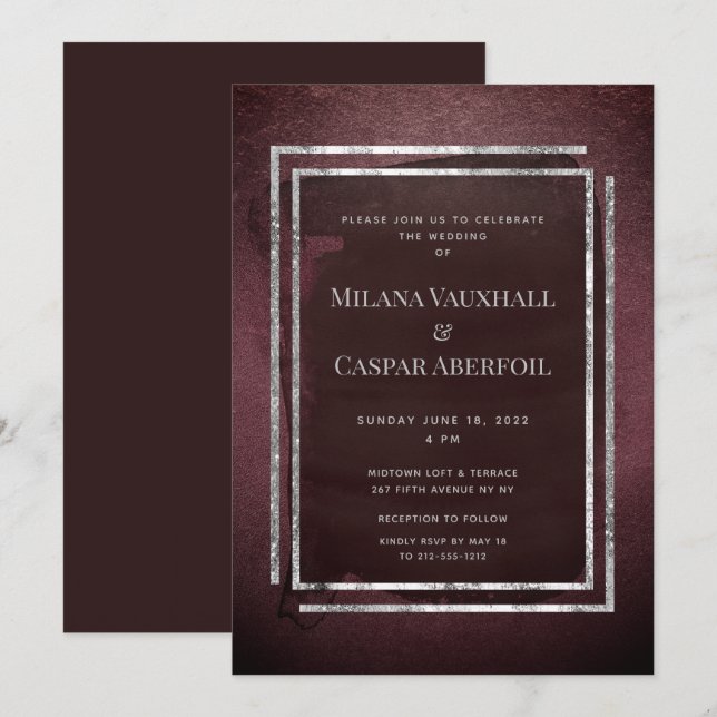 Invitation Mariage Ou Fête De Frame Burgundy Et Argent Grillé (Devant / Derrière)