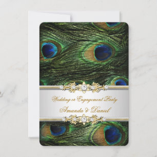 Invitation Mariage ou Fiançailles Peacock Blue Green Gold