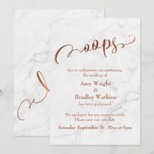 Invitation Mariage "Oups !" Reporté en cuivre de marbre Mettr