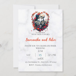 Invitation Mariage Ovale en Marbre de Rose de Squelette