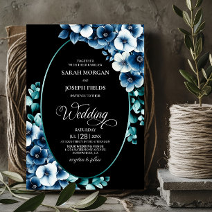 Invitation Mariage Ovale Floral Bleu