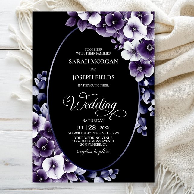 Invitation Mariage ovale floral pourpre (Créateur téléchargé)