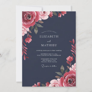 Invitation Mariage Paeonia Crimson Minuit