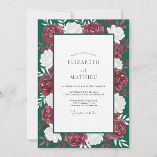 Invitation Mariage Paeonia Émeraude Cramoisi