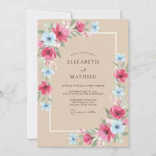 Invitation Mariage Paeonia Fuchsia Azur