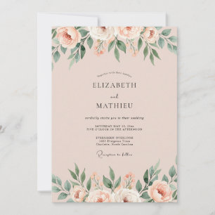 Invitation Mariage Paeonie Abricot Rosé