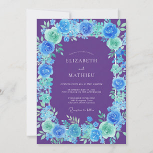 Invitation Mariage Paeonie Cyan Violet