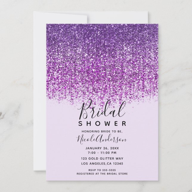 Invitation Mariage Pailleté Étincelant Violet  (Devant)