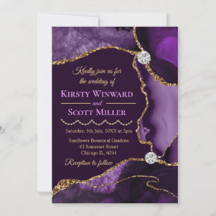 Invitation Mariage Paillettes de Agate Violet et Or