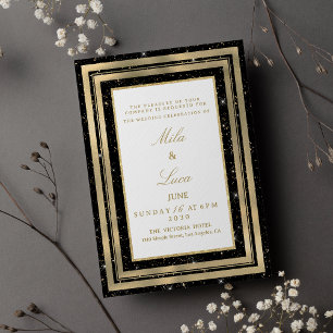 Invitation Mariage paillettes dorées noires chic Confetti