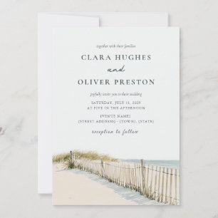 Invitation Mariage Pale Sable Teal Script Cape Cod Dune Herbe