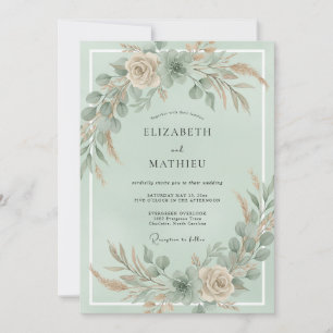 Invitation Mariage Pampas Eucalyptus Champagne Menthe