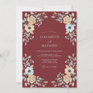 Invitation Mariage Paon Azur Marsala