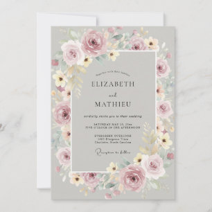 Invitation Mariage Paon Mauve Argenté