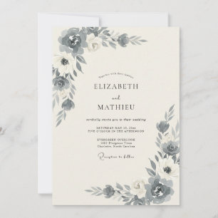 Invitation Mariage Paonée Ivoire Ardoise