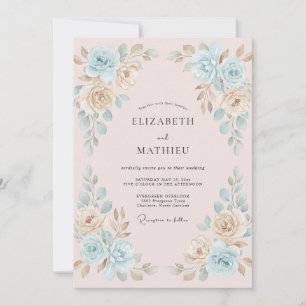 Invitation Mariage Paonée Or Céruléen