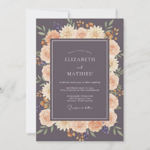 Invitation Mariage Paonies Abricot Aubergine